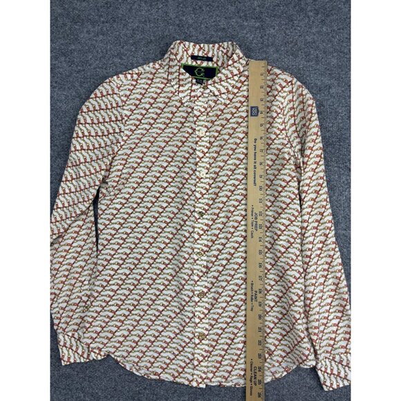 C Wonder Shirt Womens XS White Red Gold Chain Print 100% Silk Button Up Blouse - Picture 3 of 7